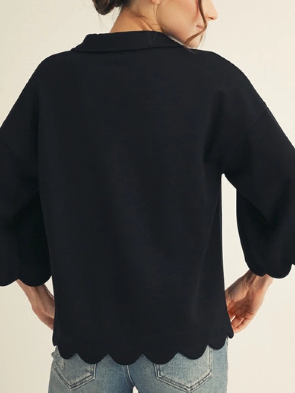 JODIFL Black Scalloped V-Neck Collared Tunic - Picture 2 of 5